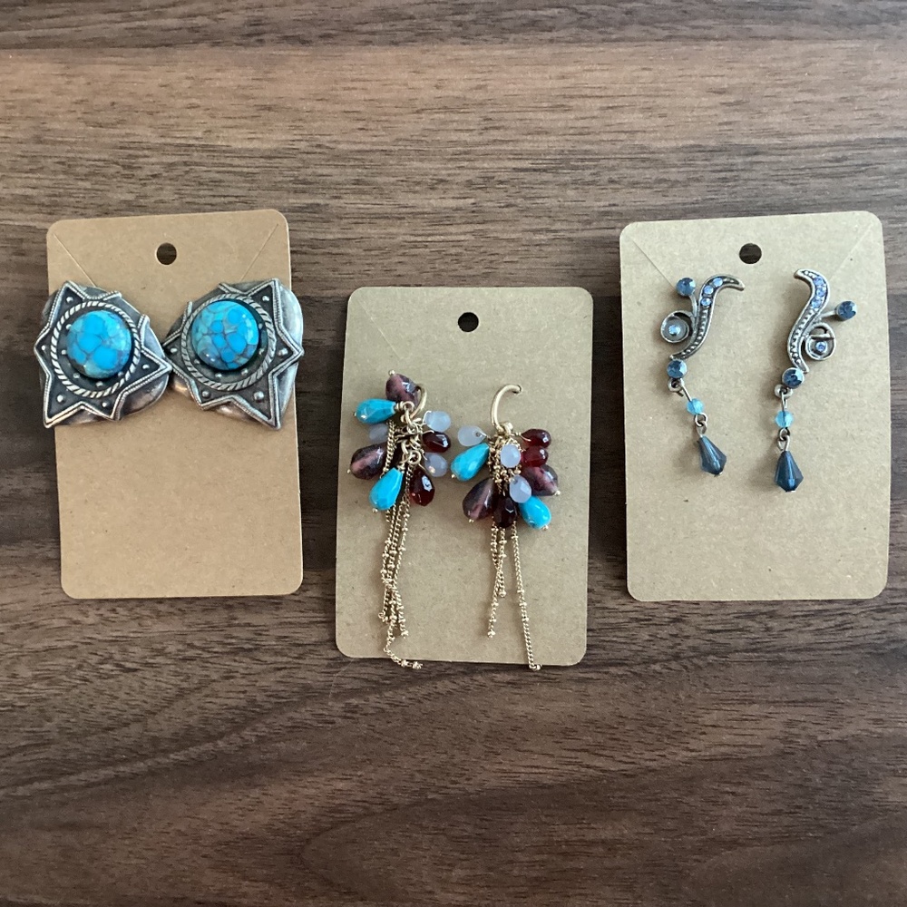 Lot Of 3 Turquoise Blue Tone Stud Chandelier Drop Earrings Party Jewelry Gift